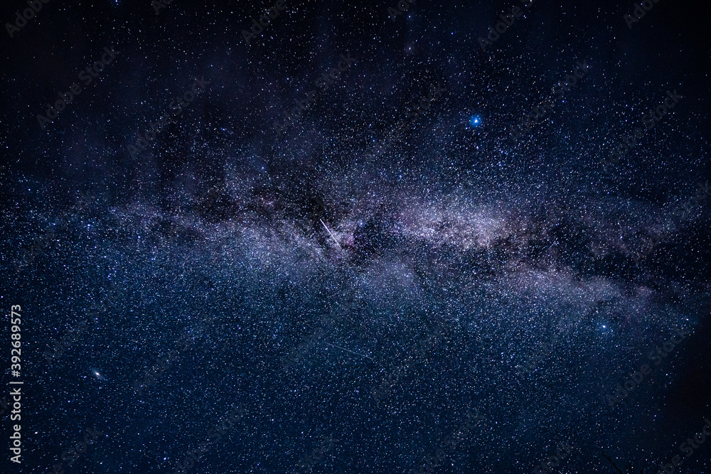 Wall mural overhead milky way with stars in clear summer night. country side.