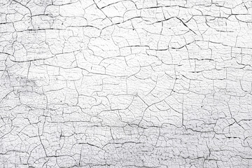 Old cracked white paint peeling off from wall texture background. Close-up detail of cracked paint.