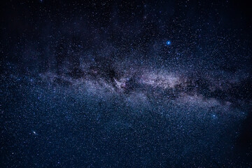 Overhead milky way with stars in clear summer night. 
 Country side.