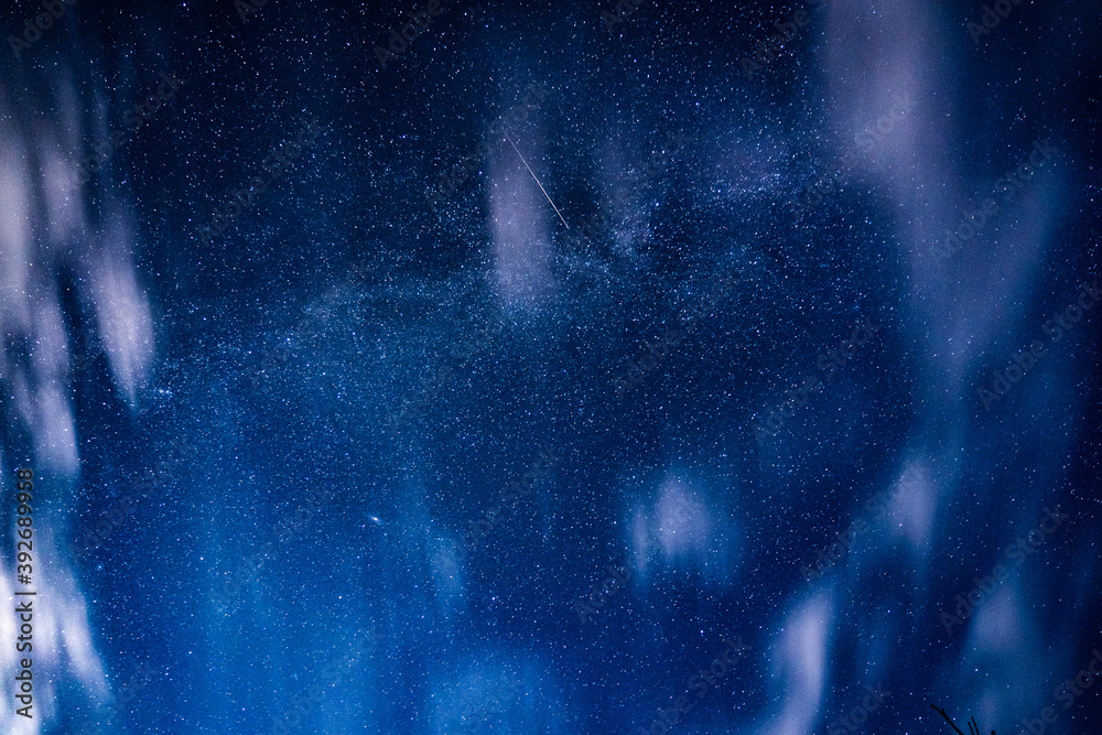Wall mural overhead milky way with stars in clear summer night. country side.