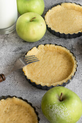 Short crust pastry for apple pies, cooking concept