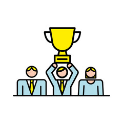 business people team with trophy cup characters workers