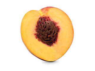 Fresh peach isolated. Organic nectarine or peach slice on white background. Cut out with clipping path