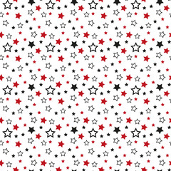 Cute seamless pattern with stars. Festive repeating print. Gray, red, blue, purple, black. Vector illustration.