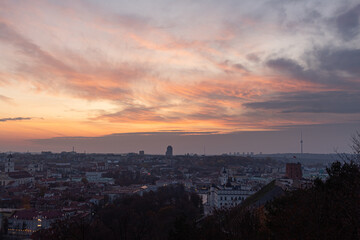 Panoramic photo of Vilnius old town during sunset. Vilnius historic centre was declared  Unesco heritage in 1994.