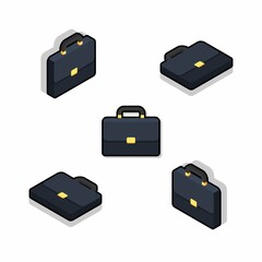 Briefcase Isometric & Flat Black Stroke and Shadow icon vector.