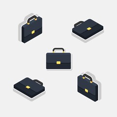 Briefcase Isometric & Flat White Stroke and Shadow icon vector.