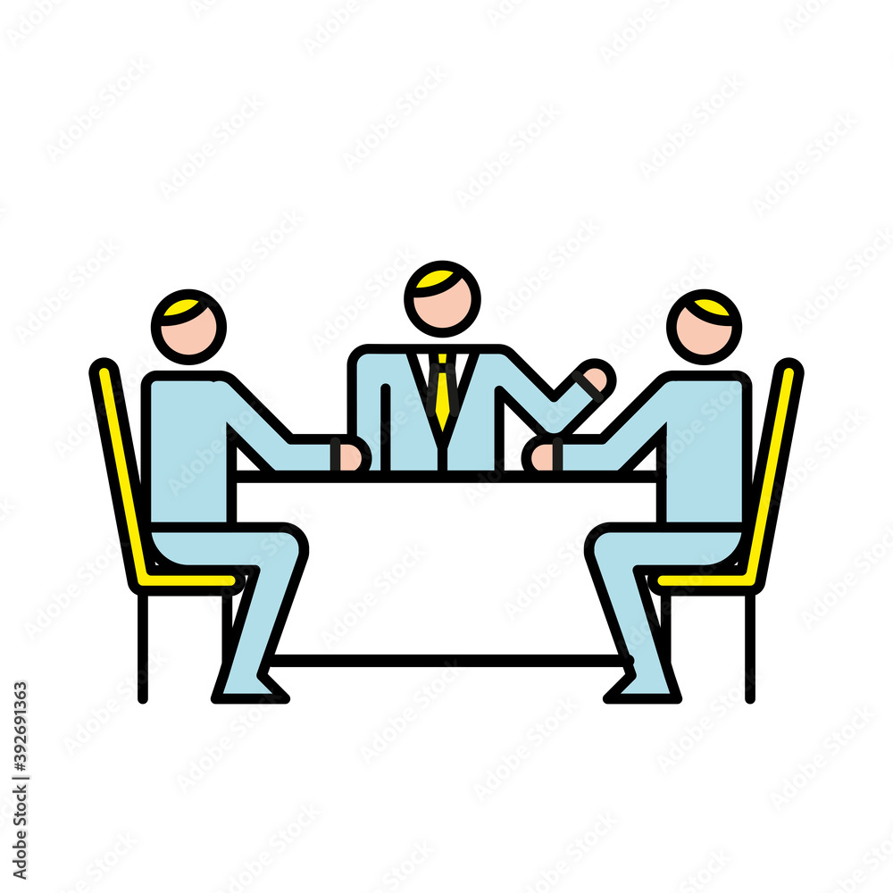 Poster business men avatars characters workers in table