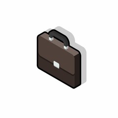 Briefcase left view Black Stroke and Shadow icon vector isometric.