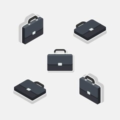 Briefcase Isometric & Flat White Stroke and Shadow icon vector.