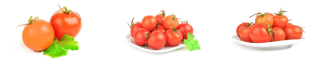 Set of cherry tomatoes isolated on a white background cutout