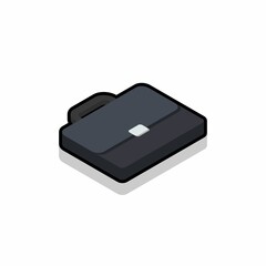 Briefcase right view Black Stroke and Shadow icon vector isometric.