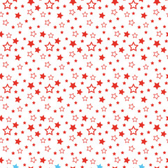 Seamless pattern with red hearts and black stars on white background. Vector illustration