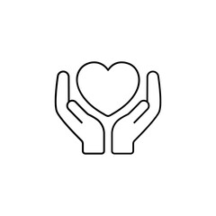 Hands with heart outline icon. linear style sign for mobile concept and web design. Charity simple line vector icon. Love symbol, logo illustration. Web design, mobile app.