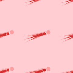 Seamless pattern of large isolated red comet symbols. The elements are evenly spaced. Vector illustration on light red background