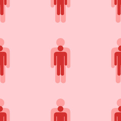 Seamless pattern of large isolated red man symbols. The elements are evenly spaced. Vector illustration on light red background