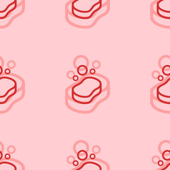 Seamless pattern of large isolated red soap symbols. The elements are evenly spaced. Vector illustration on light red background