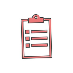 Vector clipboard and checklist with checkmarks. Business tablet with a completed application form cartoon style on white isolated background.