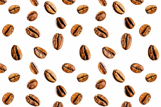 Coffee beans pattern on white background.