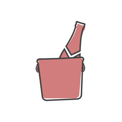 Vector icon of champagne bottle in bucket cartoon style on white isolated background.