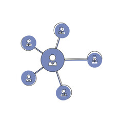  Vector icon business network consisting of multiple users. Icon communication friends partner cartoon style on white isolated background.