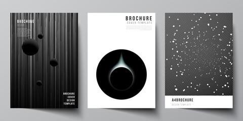 Vector layout of A4 format cover mockups design templates for brochure, flyer layout, booklet, cover design, book design, brochure cover. Tech science future background, space astronomy concept. © Raevsky Lab