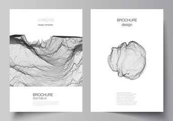 Vector layout of A4 cover mockups templates for brochure, flyer layout, booklet, cover design, book design, cover. Abstract 3d digital backgrounds for futuristic minimal technology concept design.