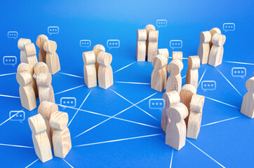 Communicating groups of people are connected by lines. A company with a modified hierarchical...