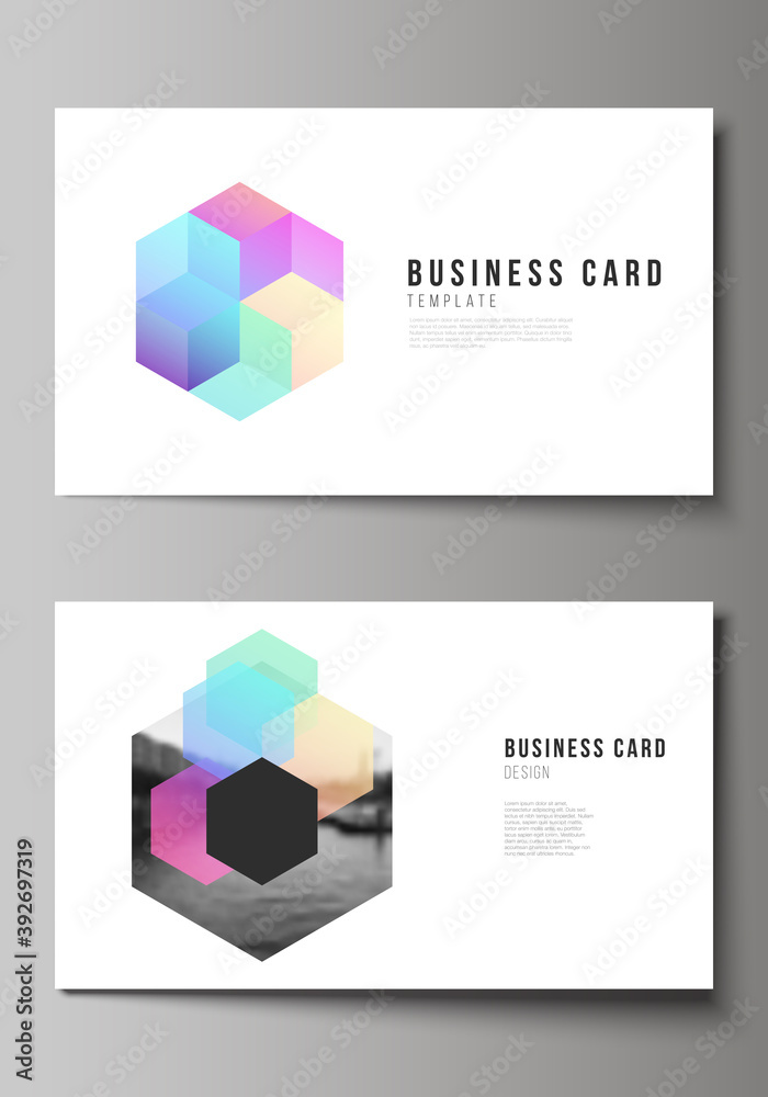 Poster vector layout of two creative business cards design templates, horizontal template vector design wit