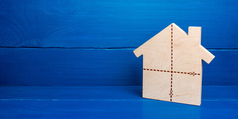 House with marked cut lines. Fair division of property ownership in case of divorce or inheritance....