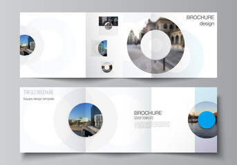 Vector layout of square covers templates for trifold brochure, flyer, magazine, cover design, book design, brochure cover. Background template with rounds, circles for IT, technology in minimal style.