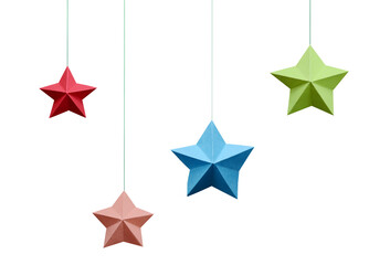 Holiday paper stars haning with string