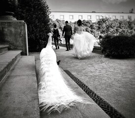 bride and groom on the bridge