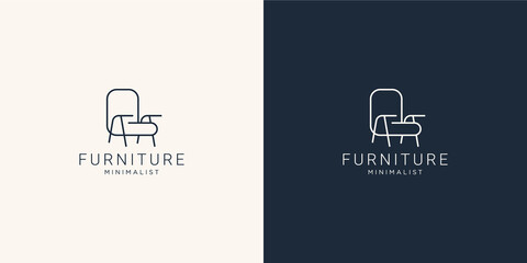 creative Minimalist furniture logo with chair for store. logo design style, line.abstract,interior,monogram,Furnishing design template illustration. Premium Vector