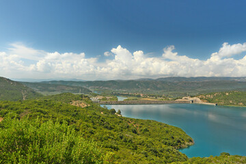 Fototapeta na wymiar View of the artificial lake of Kastraki, near Agrinio city, in central Greece.