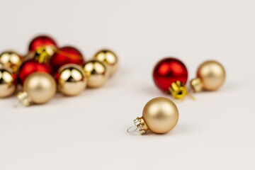 Christmas red/gold balls on white background