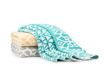 multi-colored Terry cotton bath towels, isolate on a white background