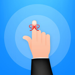 Don t Forget reminder. Rope bow on finger pointing. Vector stock illustration.