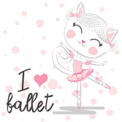 i love ballet. dancing kitten girl in ballet dress, pointe shoes,