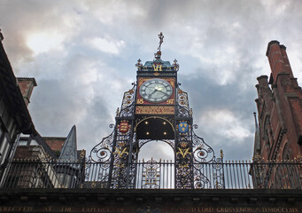 Fototapeta na wymiar historic eastgate bridge with victorian clock tower in chester. cheshire