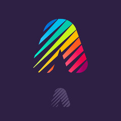 Letter A logo with multicolor diagonal lines.