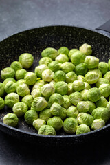 Fresh brussels sprouts in a pan