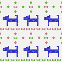 Dog cross stich bone and polka dot repeat pattern and seamless vector