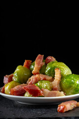 Fried brussels sprouts with bacon