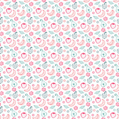 Food Vector Background. Hand Drawn Doodle Fruits and Berries Seamless pattern