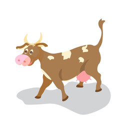 Cute cheerful cow, farm animal isolated on white background, vector illustration