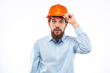 Emotional man in orange paint construction industry work lifestyle