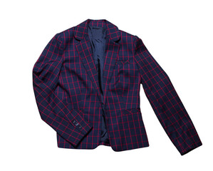 Fototapeta premium Woolen suit blazer checkered isolated on white background