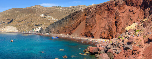 Panoramic view of The Red Beach on Santorini Island - one of the most scenic beaches in the world....
