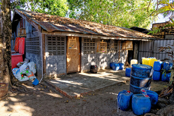 Birds in a cages in traditional thai village